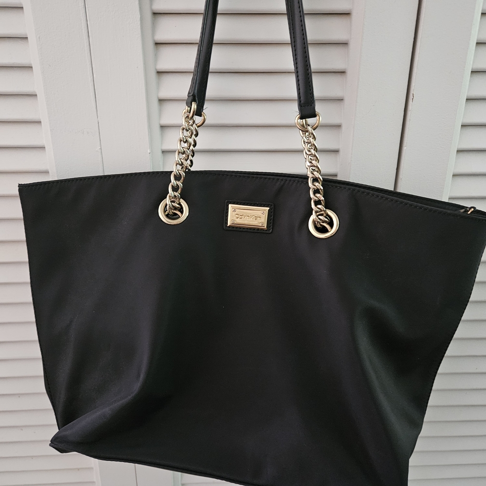 Clavin Klein Black Tote Bag with Gold Accents